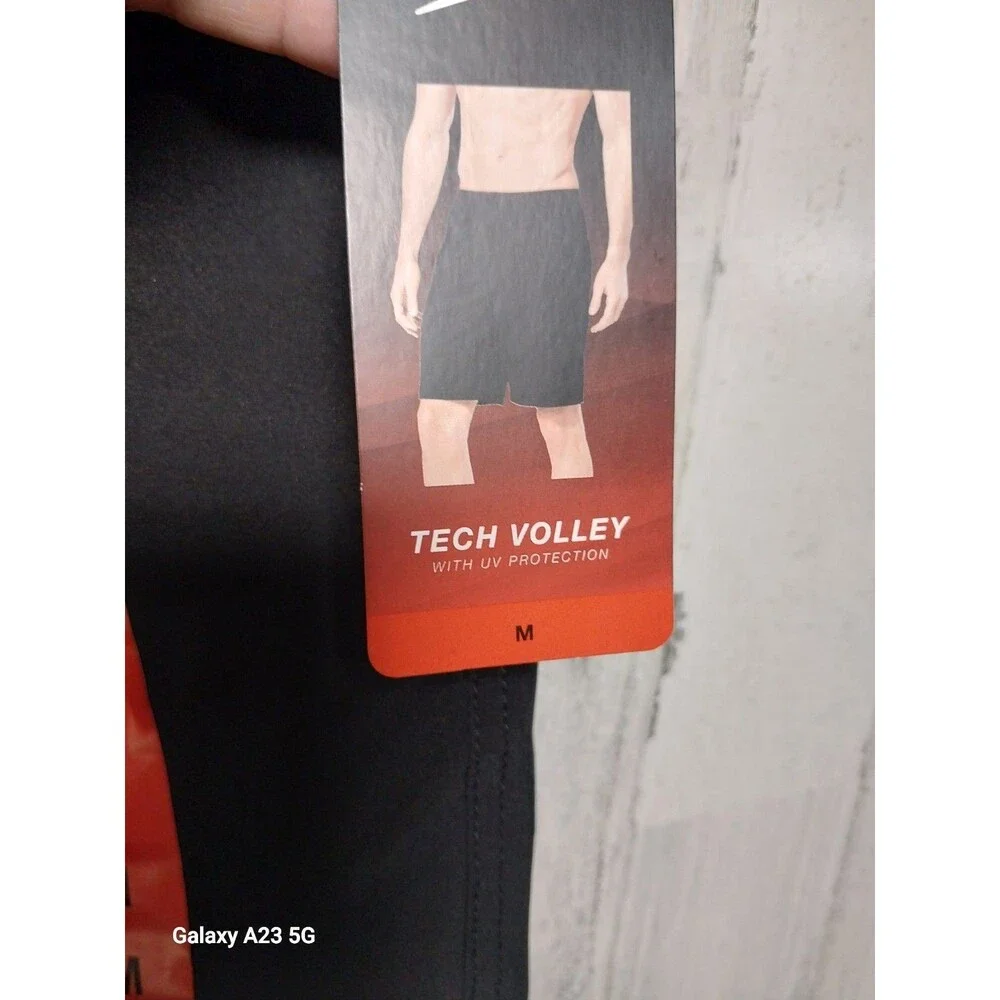 NEW! SPEEDO Tech Volley Stretch Swim Shorts Black-Gray Quick Dry size Medium
